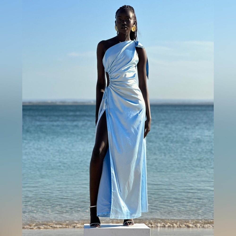 Sonya Moda One-Shoulder Light Blue Evening Gown
